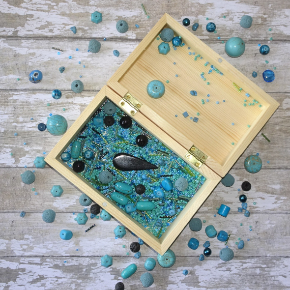 Wood Box with Turquoise Stones