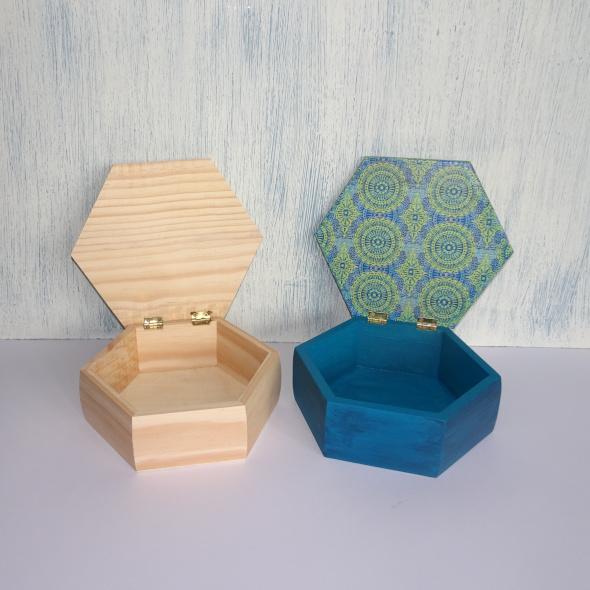 Decorated Wooden Hexagonal Box