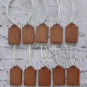 Set of 10 scalloped top Vintage style plywood tags / labels