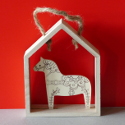 Scandinavian Folk Style Wooden Horse Decoration with string to hang