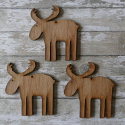 Set of 3 wooden Reindeer shape Christmas Decorations with hole to hang