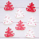 Pack of 8 Wooden Christmas Tree shapes, painted red & white as shown, with self adhesive pad