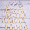 Pack of 30pc Natural Wooden Christmas Tree shape Embellishments 10 each of 3 sizes