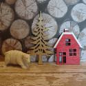 Pack of 3pc Christmas shapes wooden House and tree, with Polar bear